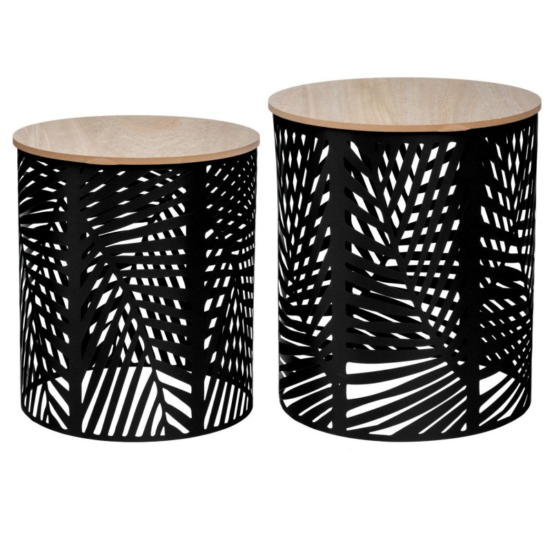 2 Tables d'appoint design métal bois Contempo - Noir