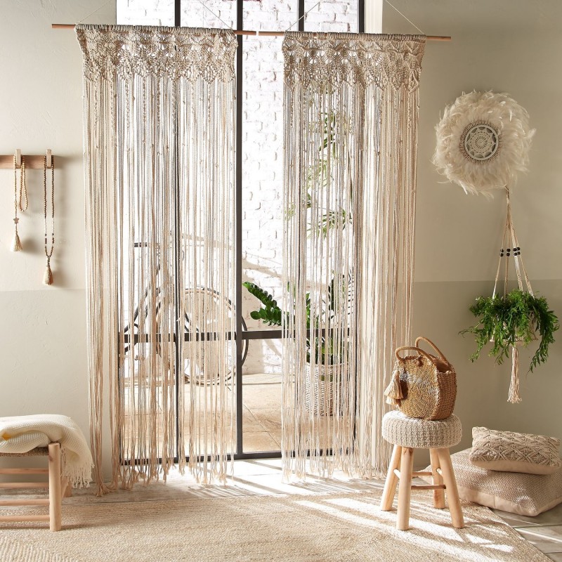 Rideau à fil design macramé Rituality - L. 90 x H. 200 cm - Beige