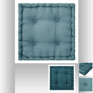 Coussin de sol carré en coton à motif Otto - 40 x 40 - Bleu Canard