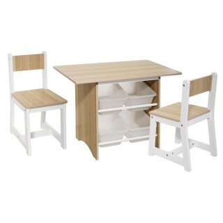 Ensemble pour Enfant Table avec 4 bacs et 2 chaises - Beige et Blanc - H. 52,5 cm