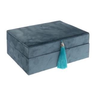 Boîte à bijoux effet velours et détail pampille - Modèle Hiver - Bleu moyen