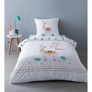 Parure de lit enfant design Texa Lama - 100% Coton - 140 x 200 cm - Blanc