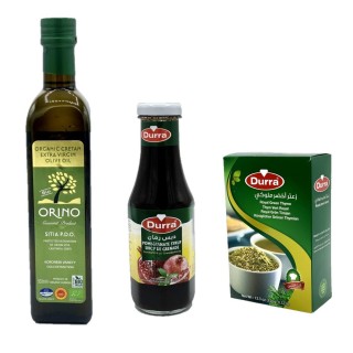 Zaatar vert, huile d'olive Bio Orino et mélasse de grenade