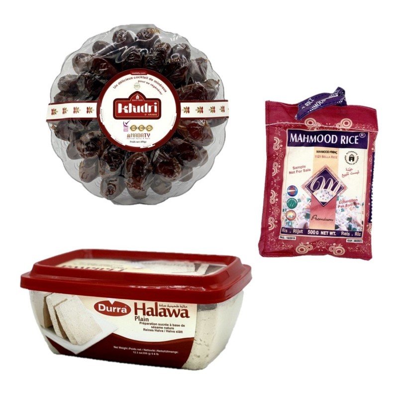 Dattes Khudri, halava nature + 500g riz basmati Mahmood OFFERT