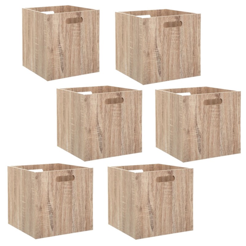 Lot de 6 Boîtes de rangement design bois Mix n' modul - L. 30,5 x l. 30,5 cm - Couleur chêne naturel