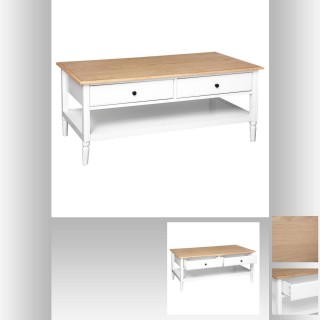 Table basse Solen 4 tiroirs - Pin et Blanc