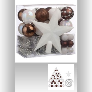 Kit de décoration pour sapin de Noël - 44 Pièces - Marron et blanc