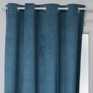 Rideau de salon occultant 8 œillets modèle Otto - 140 x 260 cm - Bleu canard