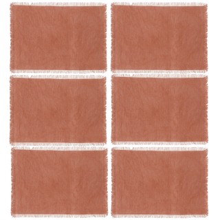 Lot de 6 Sets de table Maha en coton - Longueur 45 cm x Largeur 30 cm - Rouge Terracotta