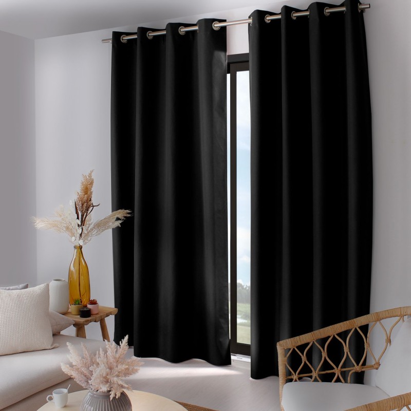 Rideau occultant Ibiza à 8 œillets - Longueur 240 cm x Largeur 140 cm - Noir