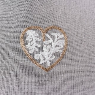 Voilage Solden en étamine avec des cœurs brodés - Longueur 240 cm x Largeur 140 cm - Blanc et Beige