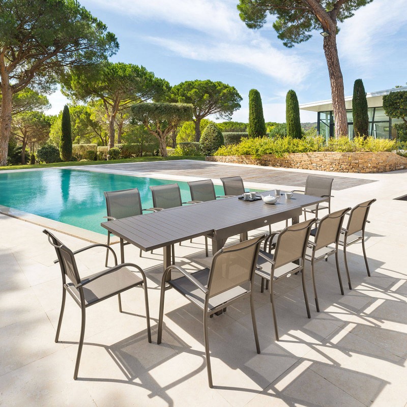 Table de jardin extensible 10 Personnes Piazza - L. 135/270 cm - Marron tonka Table de jardin extensible 10 Personnes Piazza - L. 135/270 cm - Marron tonka