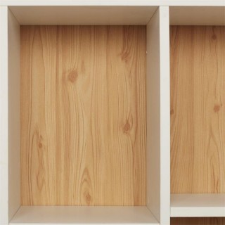 Bibliothèque Suzanne avec 7 niches de rangement en MDF et bois de Hêtre - Blanc et beige