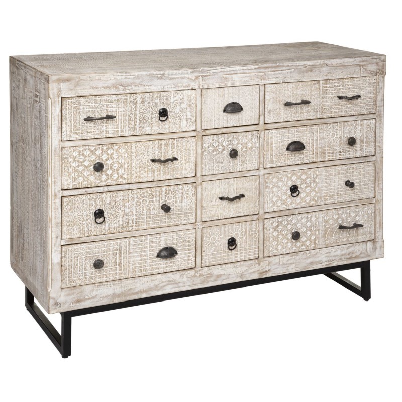 Commode 12 tiroirs Ajay en bois blanchi - Beige