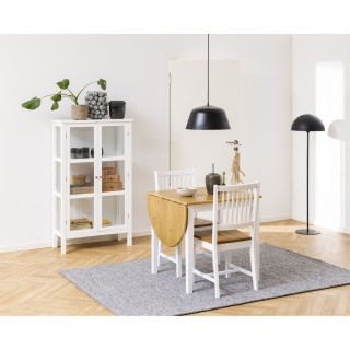 Table à manger Barbara en bois d'Hévéa avec 1 rallonge en demi-cercle 3 à 5 personnes - Beige et blanc