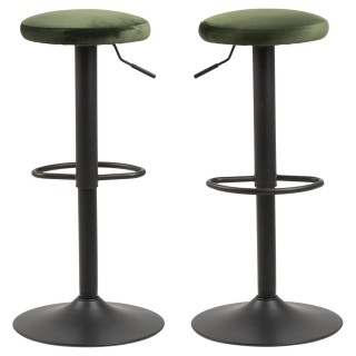 Lot de 2 Tabourets de bar Finch avec repose pieds et hauteur réglable en tissu et métal - Vert et Noir