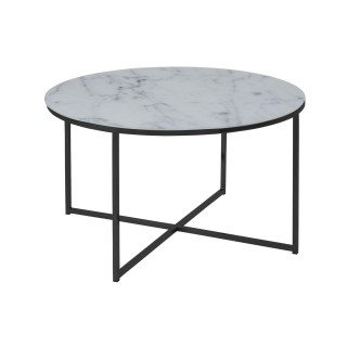 Table basse Alysé ronde en verre effet marbre - Diam. 80 cm - Blanc et Noir