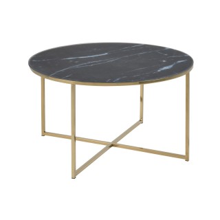 Table basse Alysé ronde en verre effet marbre - Diam. 80 cm - Doré et Noir