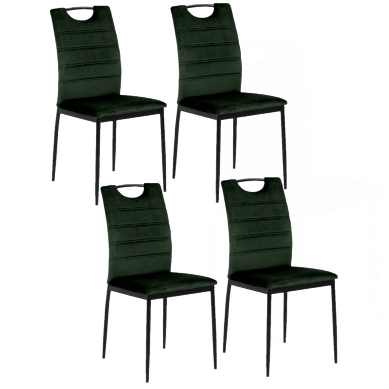 Lot de 4 chaises de salle à manger effet velours et métal vert