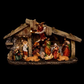 Crèche de Noël lumineuse en polyrésine avec 11 santons
