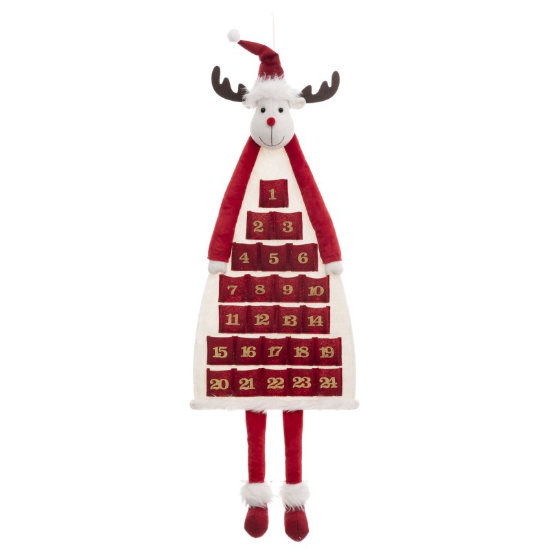 Calendrier de l'avent Renne de Noël en polyester à suspendre - Longueur 99 cm - Rouge