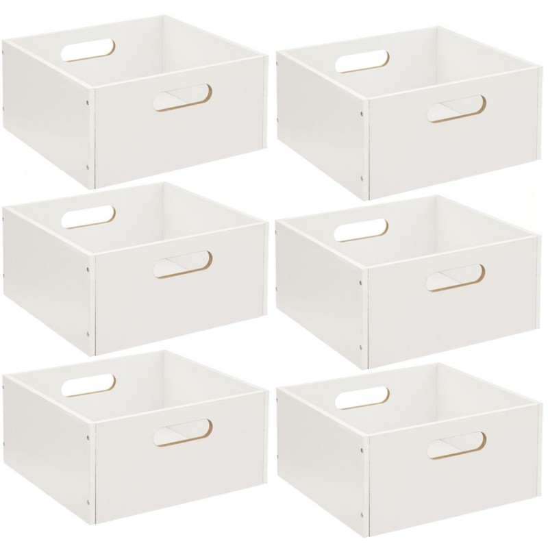 Lot de 6 Boîtes de rangement carrée en MDF - L. 31 x H. 15 cm - Blanc