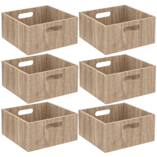 Lot de 6 Boîtes de rangement carrée en MDF - L. 31 x H. 15 cm - Beige, effet bois