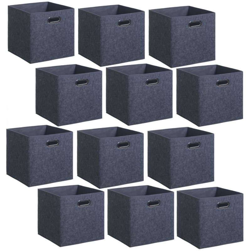 Lot De 12 Cubes De Rangement En Tissu L.31 X H. 15 Cm - Gris Foncé