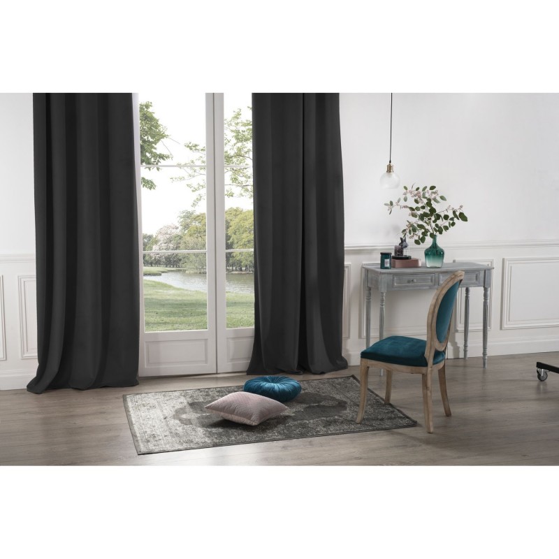 Lot de 2 Rideaux occultants en polyester effet velours - Gris foncé - 140 x 260 cm