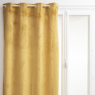 Lot de 2 Rideaux avec tissage brodé doré 8 œillets - 140 x 260 cm - Ocre