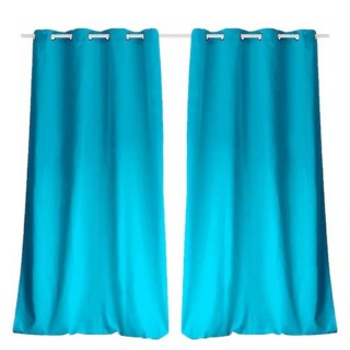 Lot de 2 Rideaux unis effet bachette 8 œillets  - 135 x 240 cm - Turquoise