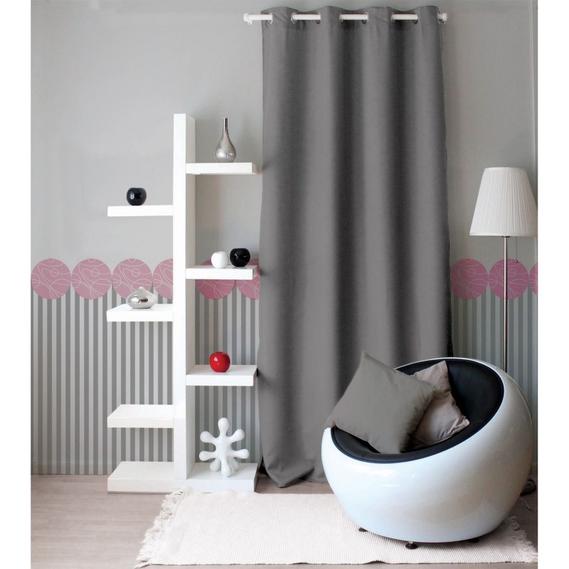 Lot de 2 Rideaux unis avec œillets - 140 x 240 cm - Gris Clair