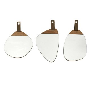 Lot de 3 miroirs avec détail effet bois en MDF - Marron