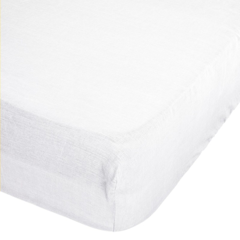 Drap Housse bonnet 30 cm 100% Lin Tropiques 140x190 cm - Blanc Ivoire