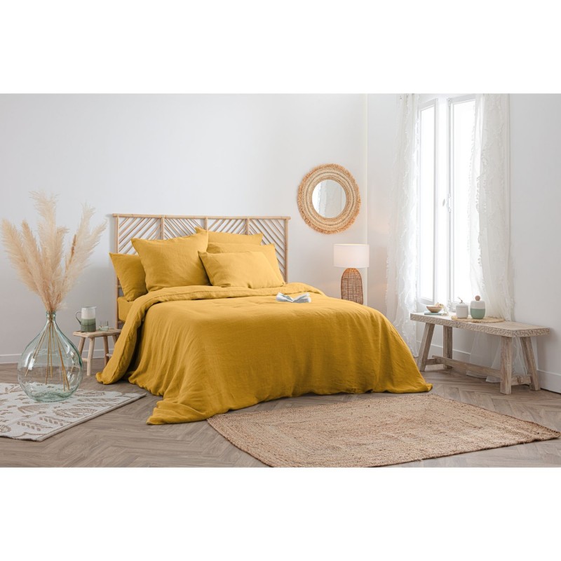 Housse de couette 2 places en lin 260x240 - Jaune Ocre