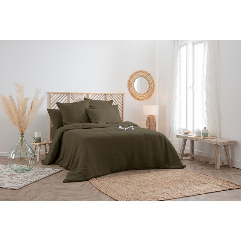 Housse de couette 2 places Morning Sunshine 100% Lin - 240x220 - Vert Kaki