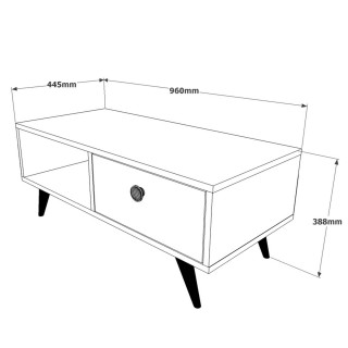 Table Basse avec 1 niche de rangement et 1 tiroir en panneaux de particules et métal - Blanc et beige