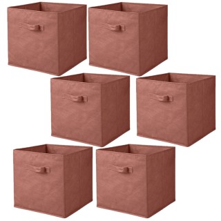 Lot de 6 cubes de rangement pliables en tissus avec poignée - 30x30x30cm - Rouge Tomette