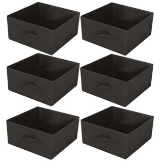 Lot de 6 boites de rangement pliables en tissus avec poignée - 30x30x15cm - Noir