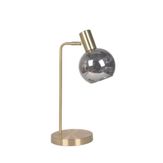 Lampe de bureau ou de chevet en métal doré avec abat-jour en verre fumé Gris
