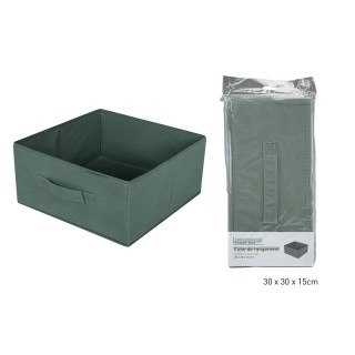 Lot de 12 boites de rangement pliables en tissus avec poignée - 30x30x15cm - Vert Romarin