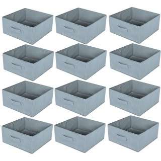 Lot de 12 boites de rangement pliables en tissus avec poignée - 30x30x15cm - Bleu clair