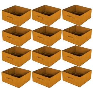 Lot de 12 boites de rangement pliables en polypropylène avec poignée - 30x30x15cm - Jaune Ambre