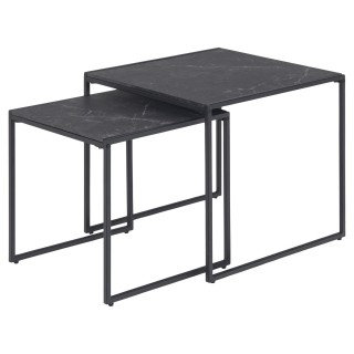 Lot de 2 Tables d'appoint carré encastrables en mélaminé et métal - L.50 cm x H. 45 cm - Noir
