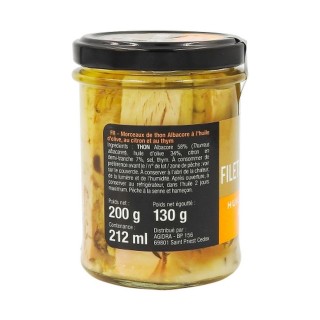 Filets de thon huile d'olive citron et thym - Pot 200g