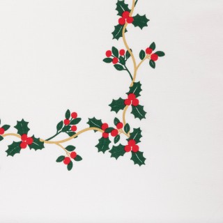 Nappe de Noël rectangulaire motifs houx et baies - L. 140 x 360 cm - Blanc finition dorée