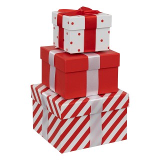 Lot de 3 boîtes pour cadeaux de Noël - Rouge et blanc