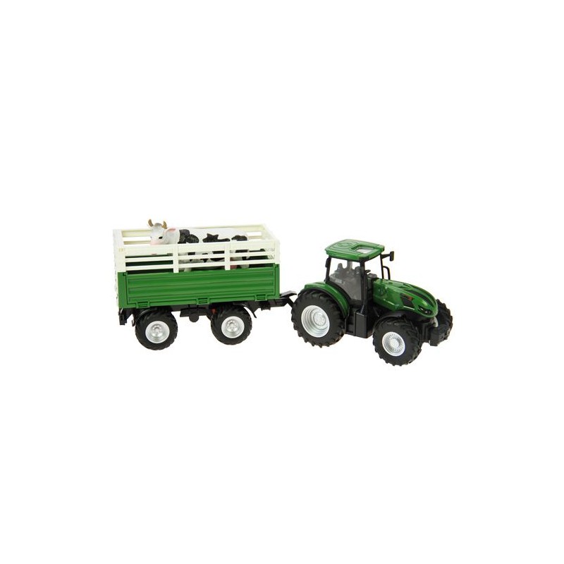 Tracteur 1:24 coque acier avec remorque et vache