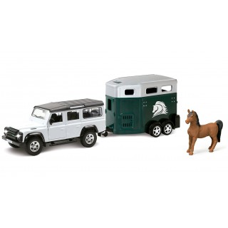Land Rover Defender 1:32 métal avec van et cheval