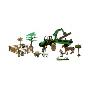 Valisette ferme avec tracteur, remorque, personnages, animaux et décors